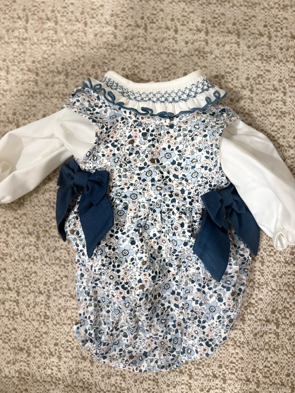 Edgehill Collection White Dress with Blue Trim